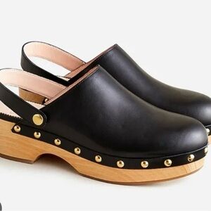 J Crew Black Leather Clogs with Gold Studs
